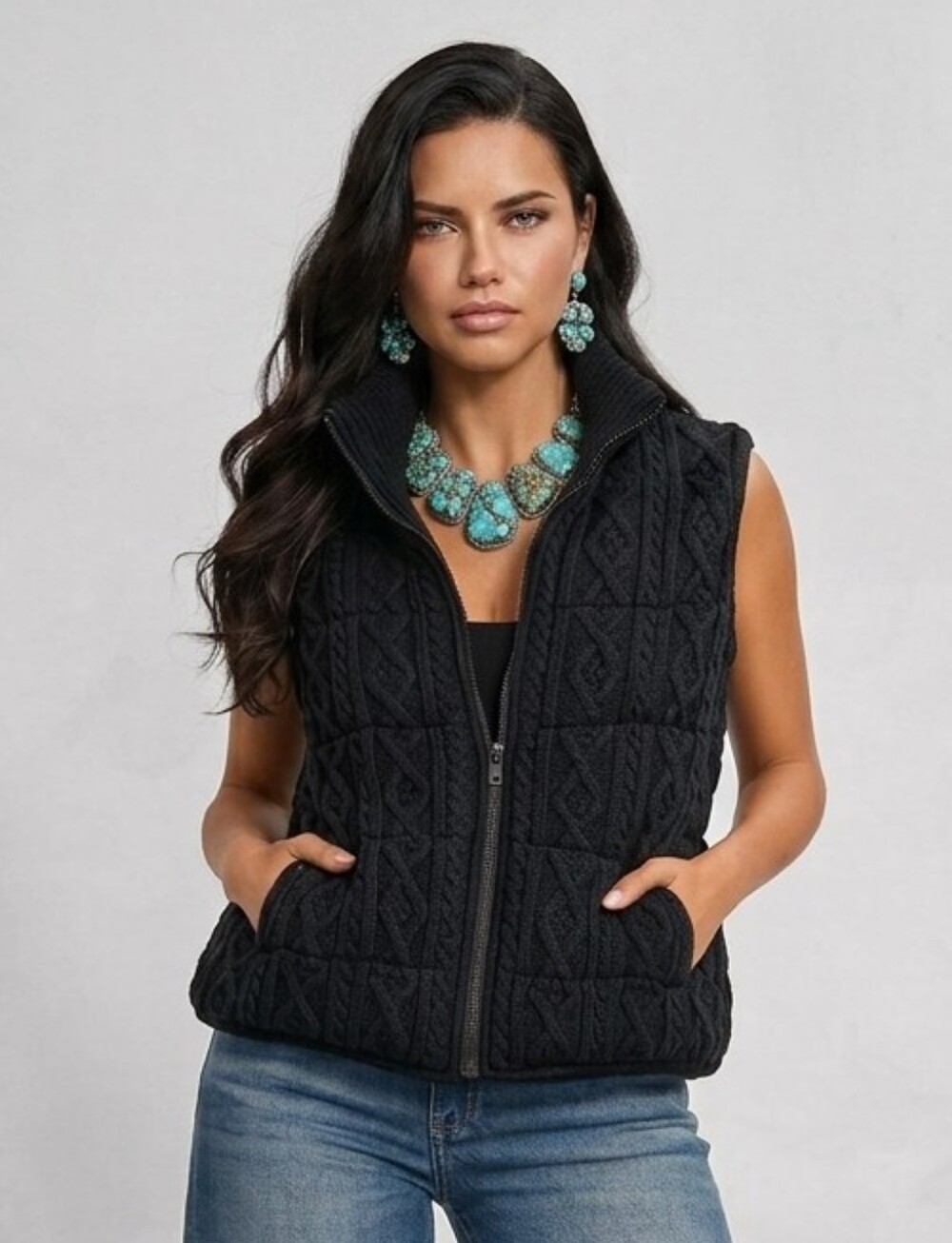 Lyssé Prudence Reversible Puffer Sweater Vest Black Large MSRP $158